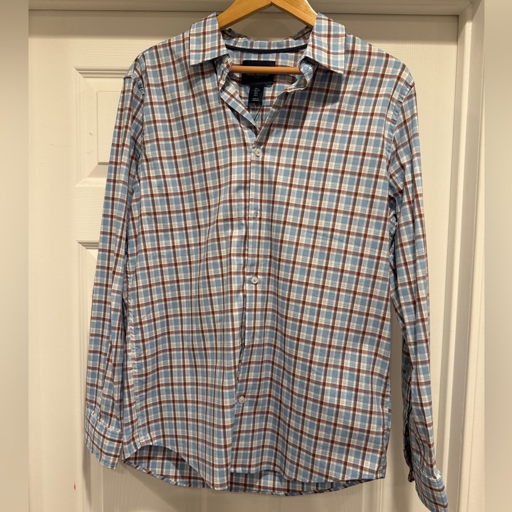 Daniel Hechter Paris Men's Cotton Blend Blue and Brown Plaid Shirt